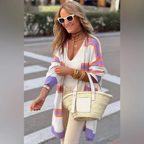 Zoey striped long sleeve button cardigan - Picture 5 of 5